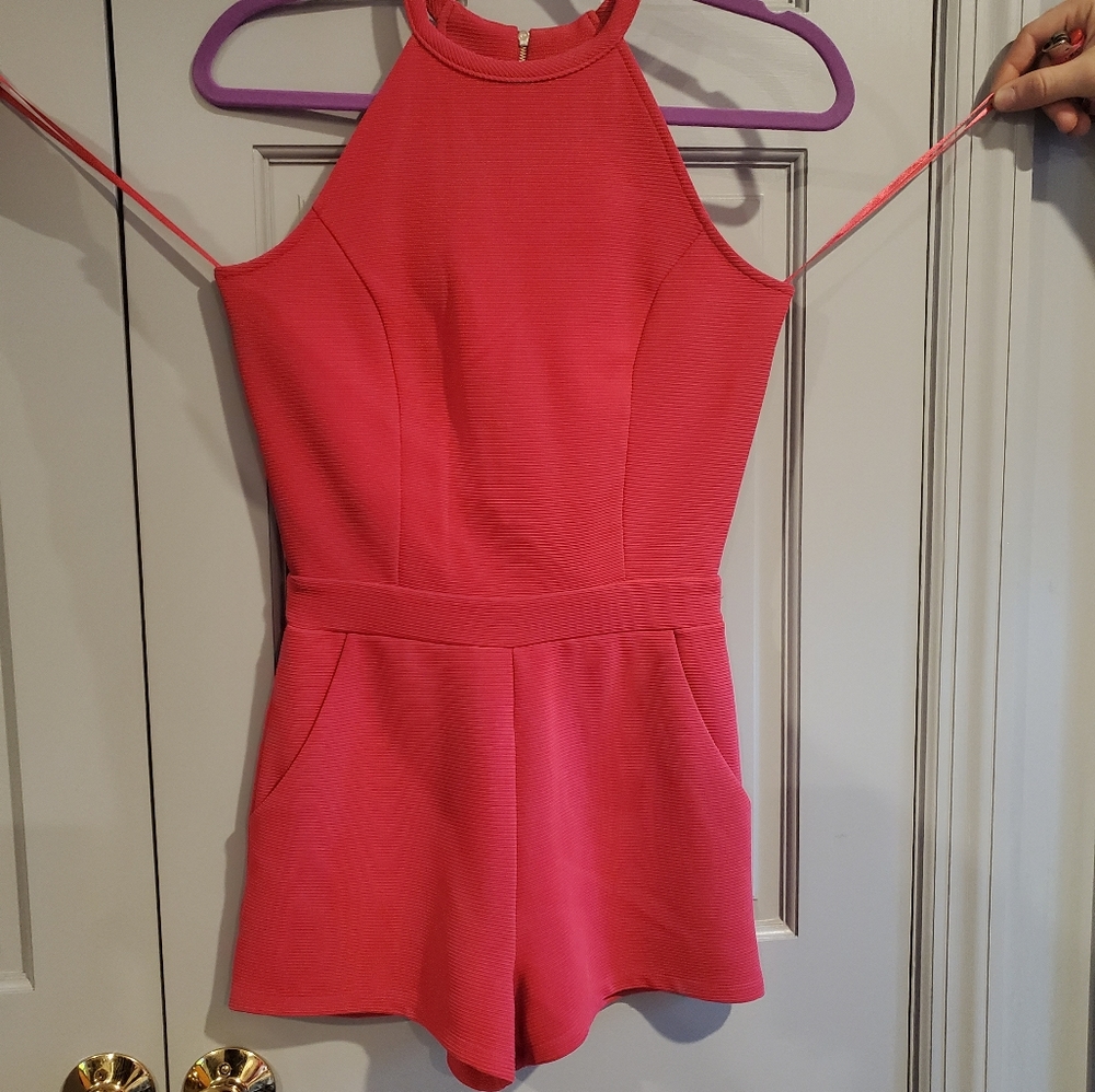 Bright Pink High Neck Romper from One Clothing Size S